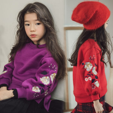 

Girls Flower Embroidery Sweatshirts, Red purple black