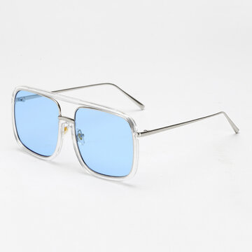 Retro Flat Mirror Square Large Frame Transparent Sunglasses