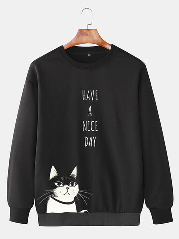 Cat Letter Print Sweatshirts