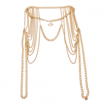 Multilayer Gold Plated Chain Tassel Body Long Necklace