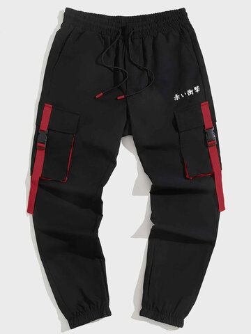 Pantalon taille à cordon imprimé japonais