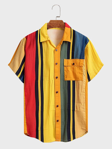Colorful Striped Chest Pocket Shirts