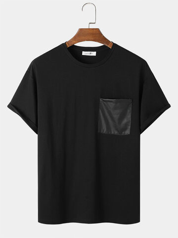 Black T-Shirt With Leather Pocket