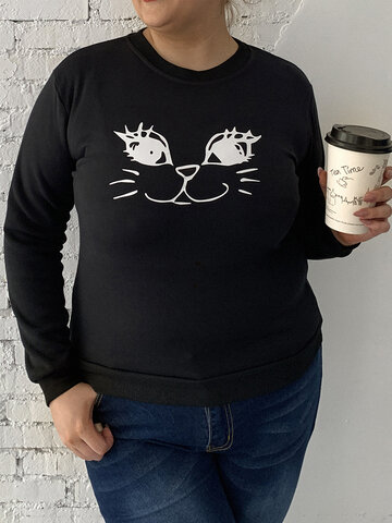 Lovely Cat Print Casual Sweatshirt