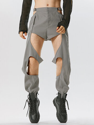 Cutout Design Solid Elastic Cuff Pants