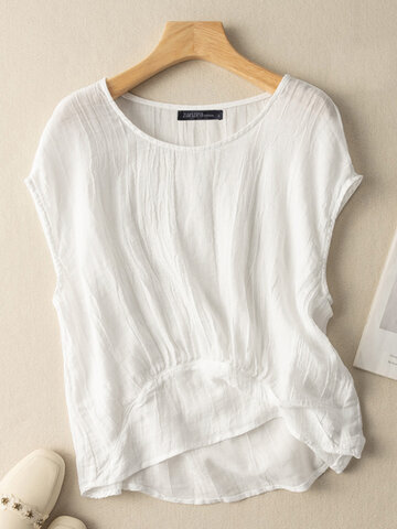 Crew Neck Solid Casual Blouse
