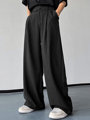 Pantalon décontracté plissé à rayures verticales