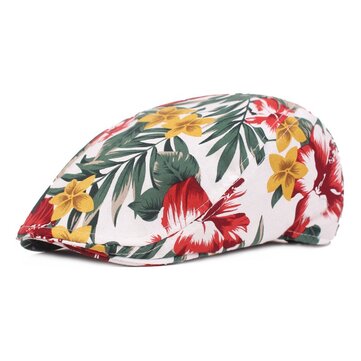 Flower Print Vogue Cotton Beret Hat 