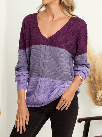 Contrast Color Cable Sweater