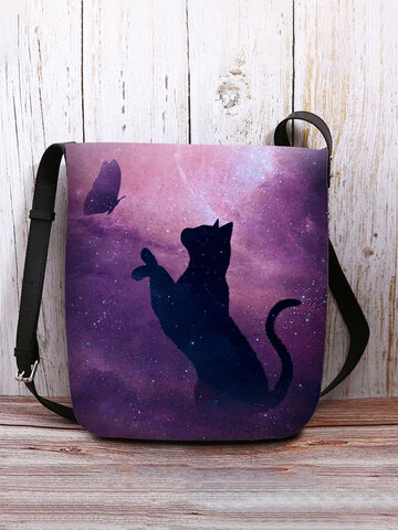 Purple Cat Butterfly Pattern Crossbody Bag