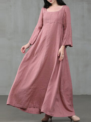 Einfarbig A-Linie Maxi Kleid
