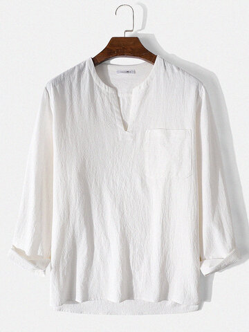 Solid Cotton V-Neck Shirt