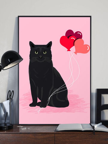Black Cat And Pink Balloon Pattern Canvas Painting Unframed Wall Art Canvas Living Room Home Decor
