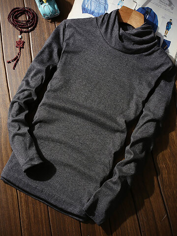 Men Basic Brief Turtleneck Solid Color Slim Fit  Casual Sweater