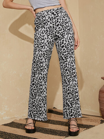 Leopard Print Straight Leg Pants