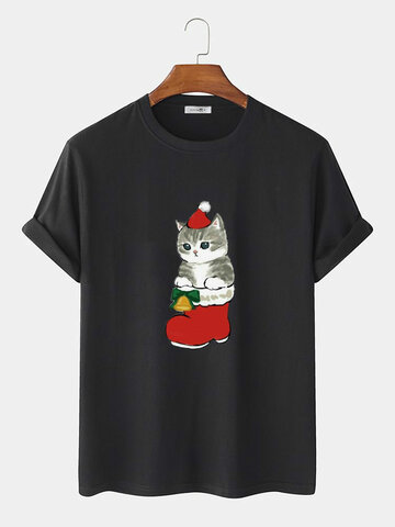 Niedliche Weihnachts-Katze-Grafik-T-Shirts