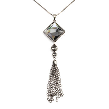18K Gold Necklace Tassels Long Vintage Triangle Crystal Pendant Necklace 