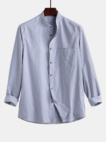 Cotton Striped Long Sleeve Loose Shirt