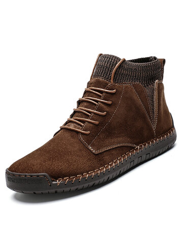 Men Suede Hand Sticthing Splicing Casual Boots