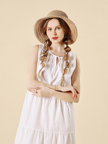 Foldable Bowknot Decoration Casual Breathable Small Brim Straw Hat