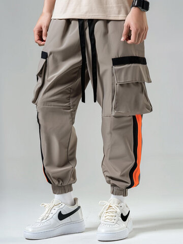 Pantalon cargo uni avec poche à rabat et patchwork