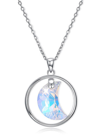 925 Silver Crystal Moon Charm Necklace