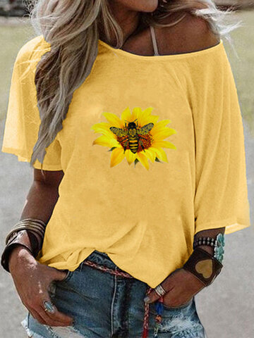 Flower Bee Print T-shirt