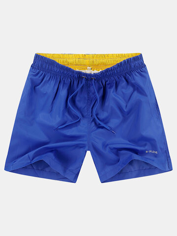 

Mens Summer Quick-drying Elastic Waist Drawstring Beach Shorts Casual Loose Jogging Shorts, Red black fluorescent green dark blue blue yellow