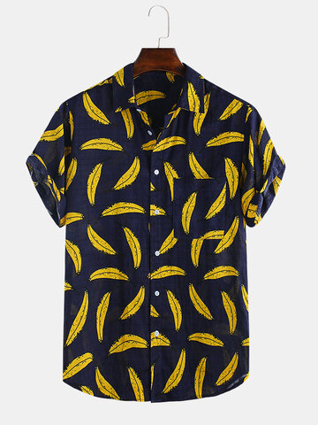 Mens Bananas Cartoon Fruit Printed Breathable Casual Short Sleeve Shirts