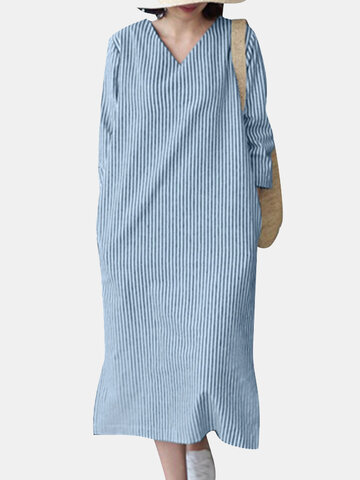 Stripe Slit Hem Pocket Dress