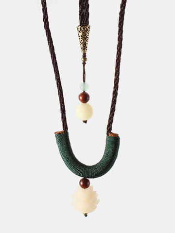 Ethnic Style Jewelry Vintage Dongling Jade Bodhi Lotus Woven Necklace