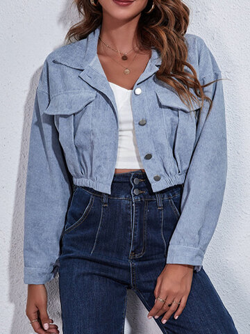 Corduroy Solid Button Cropped Jacket