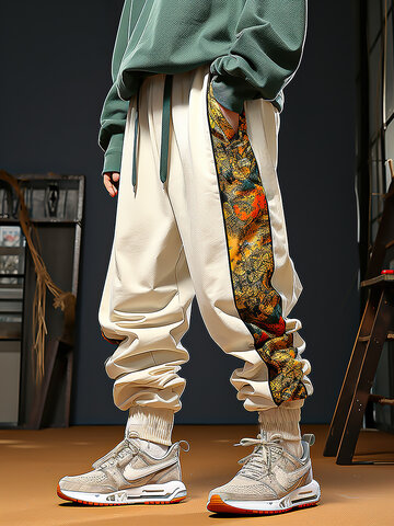 Chinese Floral Side Patchwork Pants