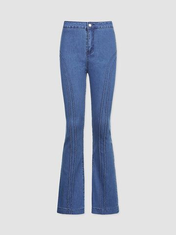 Solid High Waist Flare Jeans