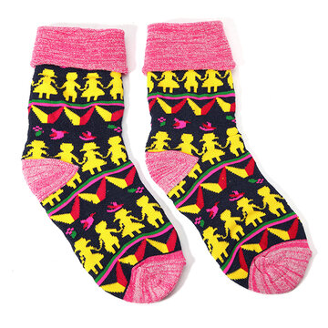 Women Cotton Long Tube Socks Winter Thick Warm Middle Tube Socks Cartoon Print Socks