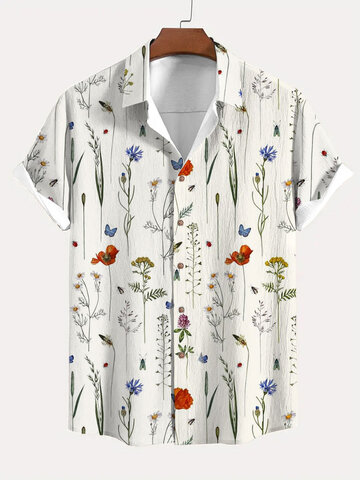 Allover-Blumen-Pflanzen-Print-Hemden