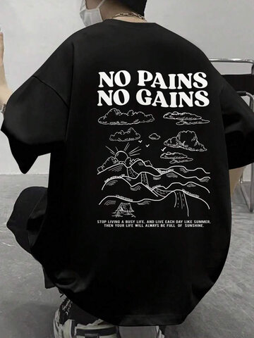 Slogan Landscape Back Print T-Shirts