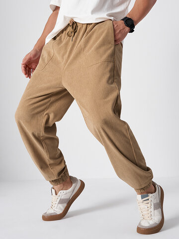 Solido velluto a coste due grandi tasche Pantaloni