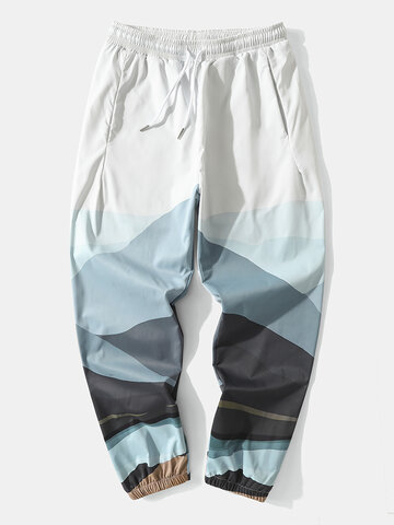 Ombre Mountain Print Cuffed Pants
