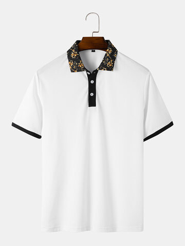 White Casual Print Golf Shirt