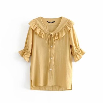 

B0-2275r Japan And South Korea New Solid Color Age-old Doll Collar Shirt Women's Shirt Season Tide