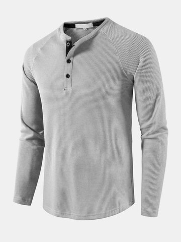 Waffle Button Neck Solid T-Shirts