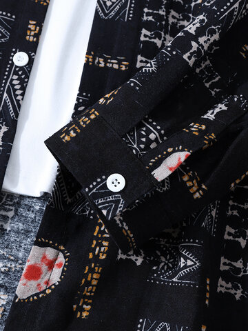 Mixed Print Button Up Hooded Shirts