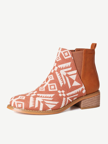 Women Printing Splicing Chelsea Boots