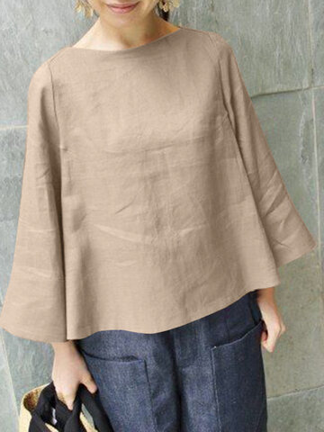 Solid Long Bell Sleeve Blouse