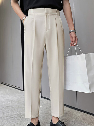 Solid Casual Straight Pants