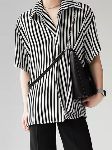 Striped Short Sleeve Loose Fit Shirt