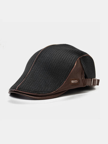 Knit Flat Cap Padded Warm Beret Caps Casual Outdoor Visor Forward Hat