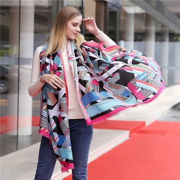 

Women Oversize Stain Print Scarf Casual Warm Shawl, Blue red pink