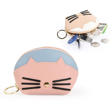 Women Cute Cate Coin Purse Faux Leather Key Holder